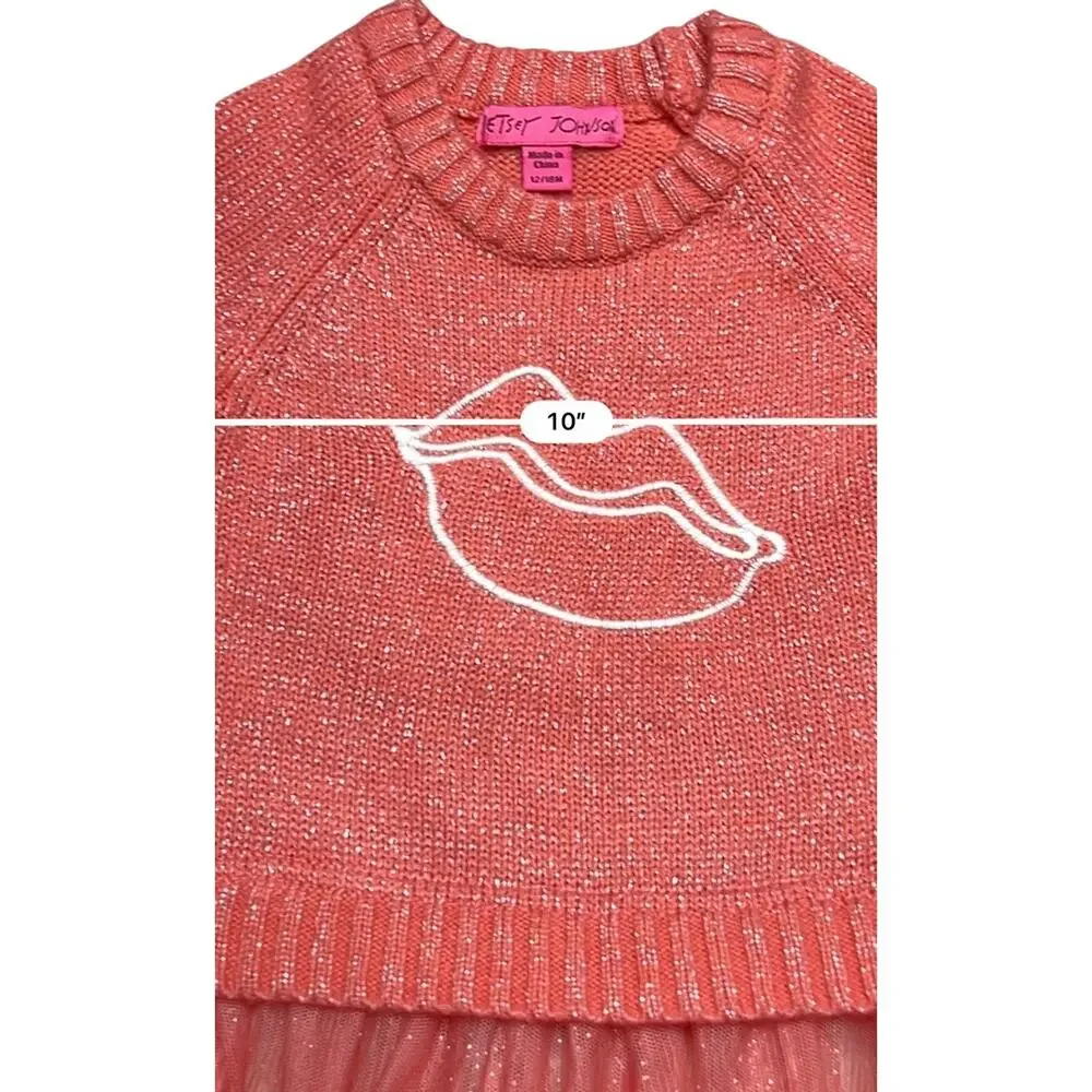 BETSEY JOHNSON Peach Pink SPARKLES Glitter Sweater Dress Tutu Balletcore 12 18 M